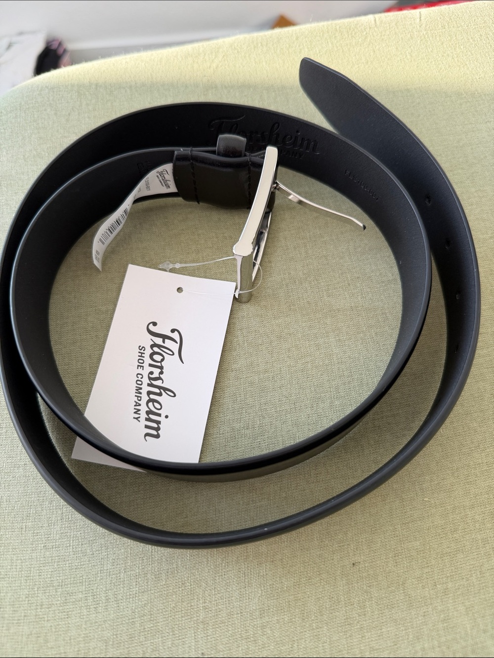 Florsheim Black Leather Belt with Polished Silver Buckle